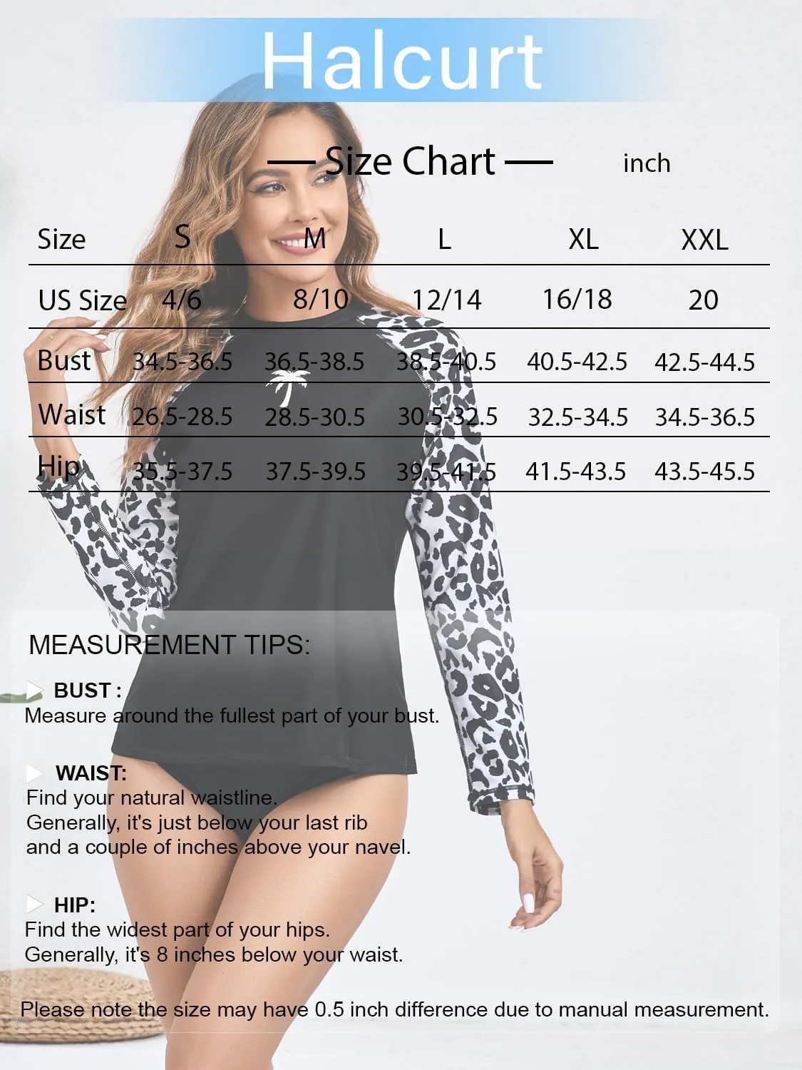 Halcurt Women's Long Sleeve Rash Guard Swim Top UPF50  SPF Sun Protection Swimsuit Quick Dry Bathing Suit
