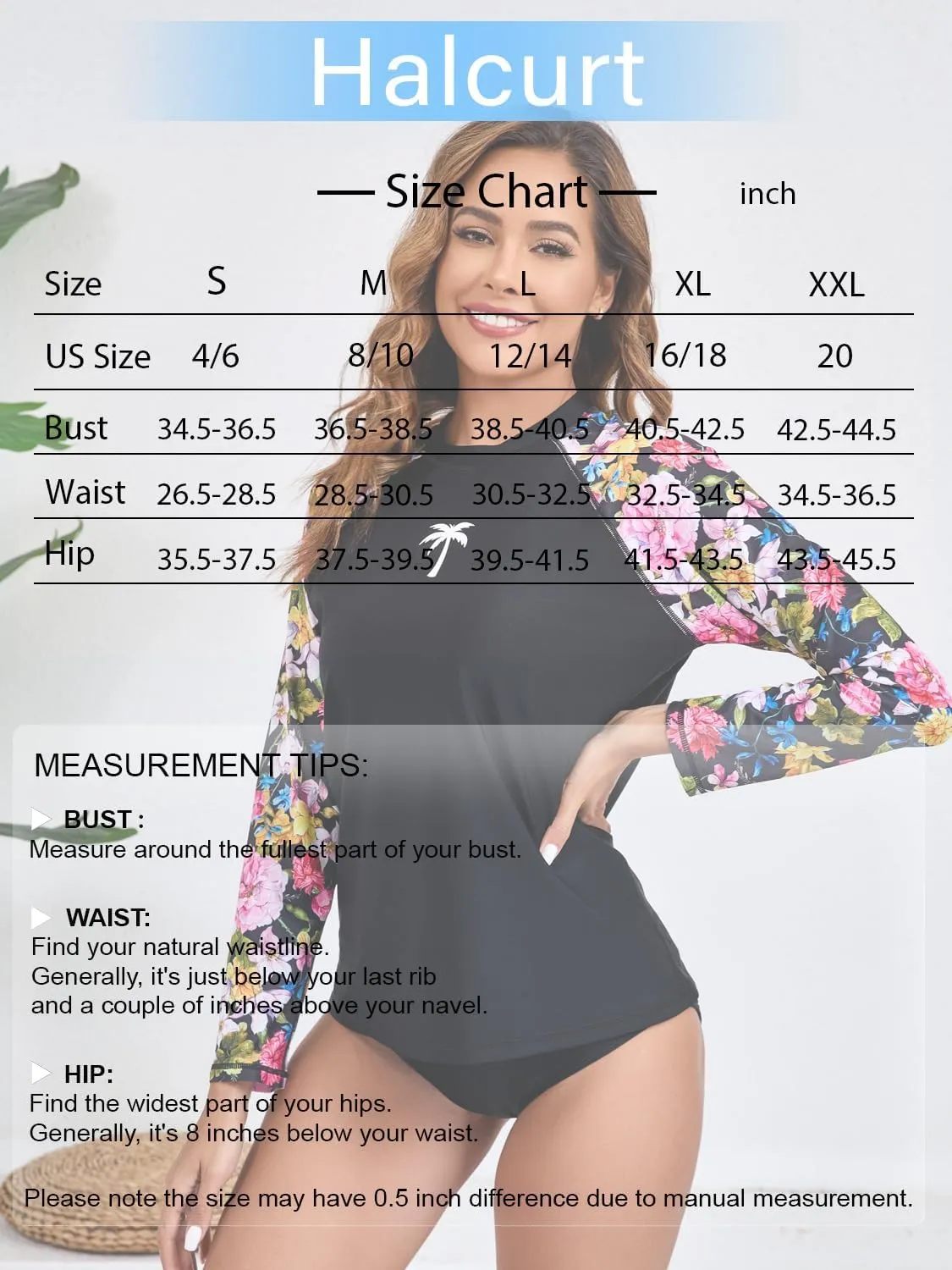 Halcurt Women's Long Sleeve Rash Guard Swim Top UPF50  SPF Sun Protection Swimsuit Quick Dry Bathing Suit