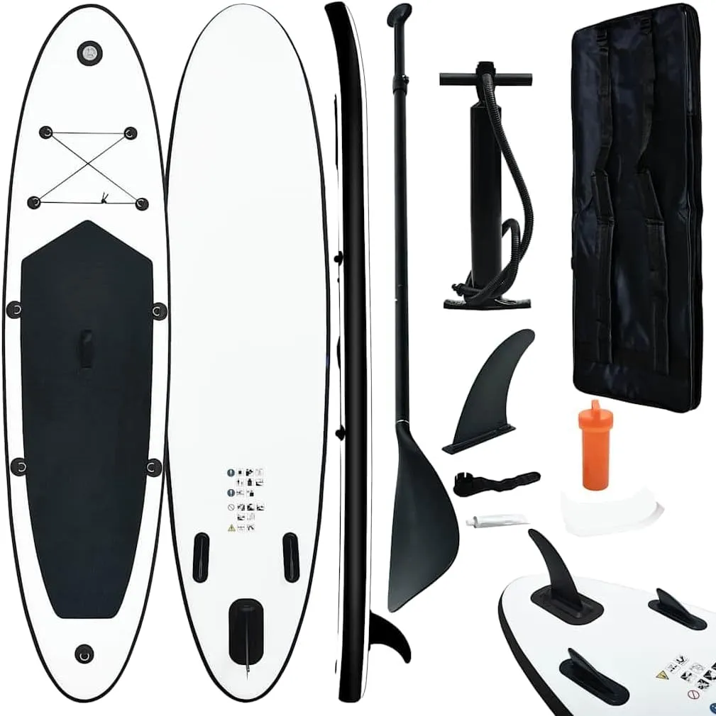 Inflatable Stand Up Paddle Board Set for Adventure and Fun, Comfortable and Stable Design for Water Sports, Black and White