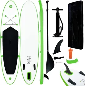 Inflatable Stand Up Paddleboard Set for Outdoor Fun, Lightweight and Stable, Lakes and Small Waves, Green and White