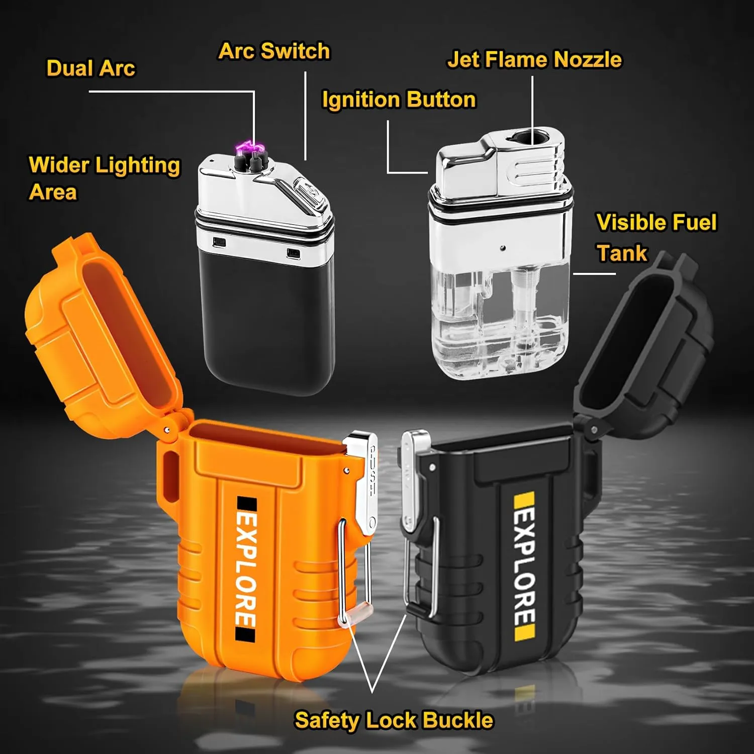 LcFun 3 Pack Waterproof Lighter Windproof Torch Lighters Butane Refillable, Electric Dual Arc Lighters USB Rechargeable Flameless Plasma Lighter Camping Hiking Survival Tactical Gear Gadgets for Men