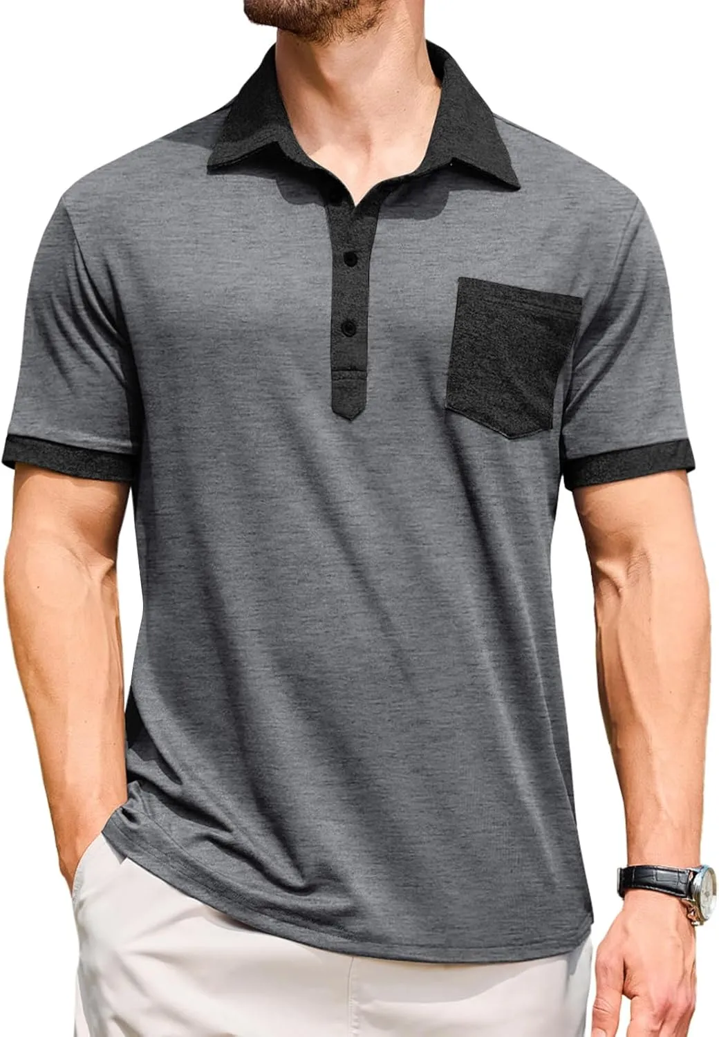 Lexiart Mens Polo Shirts Casual Short Sleeve with Pocket Golf Shirts Moisture Wicking Athletic Collared T-Shirt