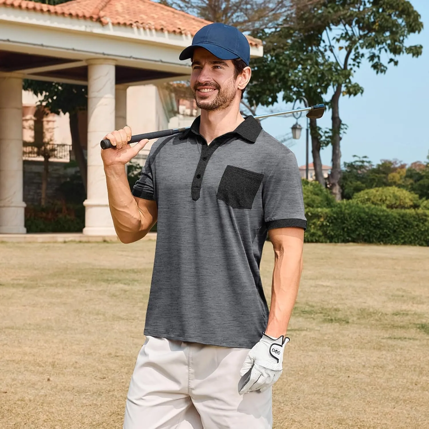 Lexiart Mens Polo Shirts Casual Short Sleeve with Pocket Golf Shirts Moisture Wicking Athletic Collared T-Shirt