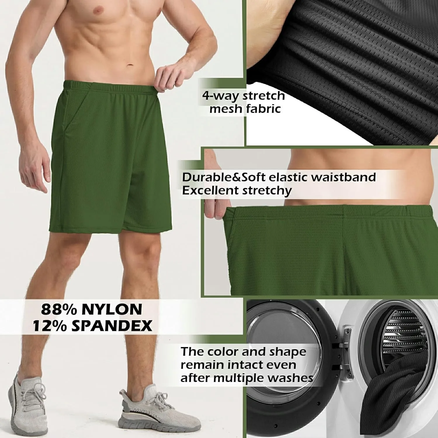 Mens Athletic Running Shorts 2 Pack Quick Dry with Pocket Gym Workout Shorts for Men Mesh Swim Trunks Board Pajama
