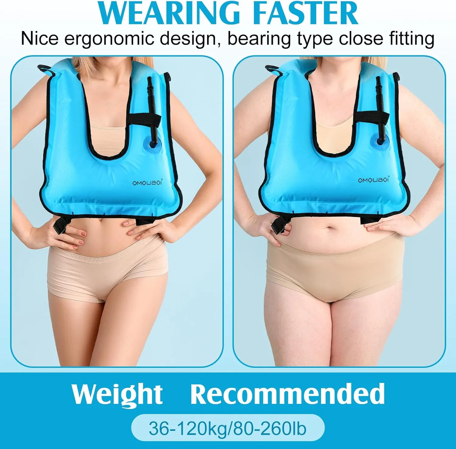 Meooeck 2 Pcs Large Inflatable Snorkel Vest Adults Safety Snorkel Diving Jackets, up to 260 Lbs Loading Portable Swim Jackets, Adjustable Kayaking Buoyancy Gears Safety Vest