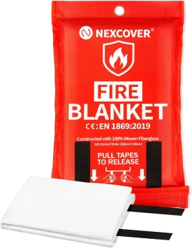NEXCOVER Emergency Fire Blanket for Home and Kitchen, Fire Blankets Emergency - Fiberglass Flame Retardant Flame Suppression for Home Fireplace, Grill, Car, BBQ