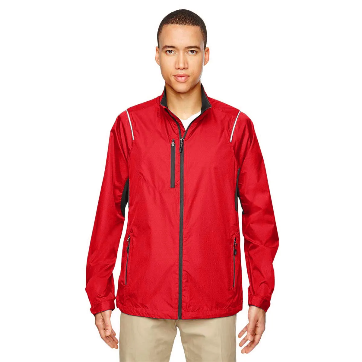 North End Men's Flame Red Sustain Lightweight Dobby Jacket with Print