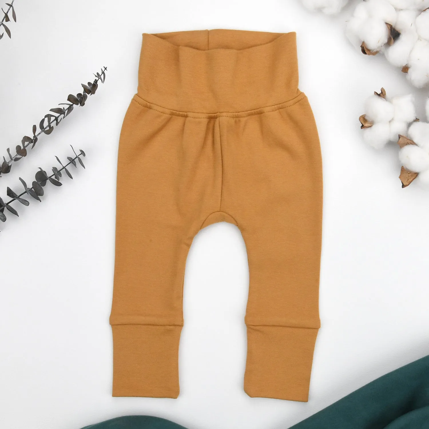 Organic Cotton High Waist Baby Pants, Camel