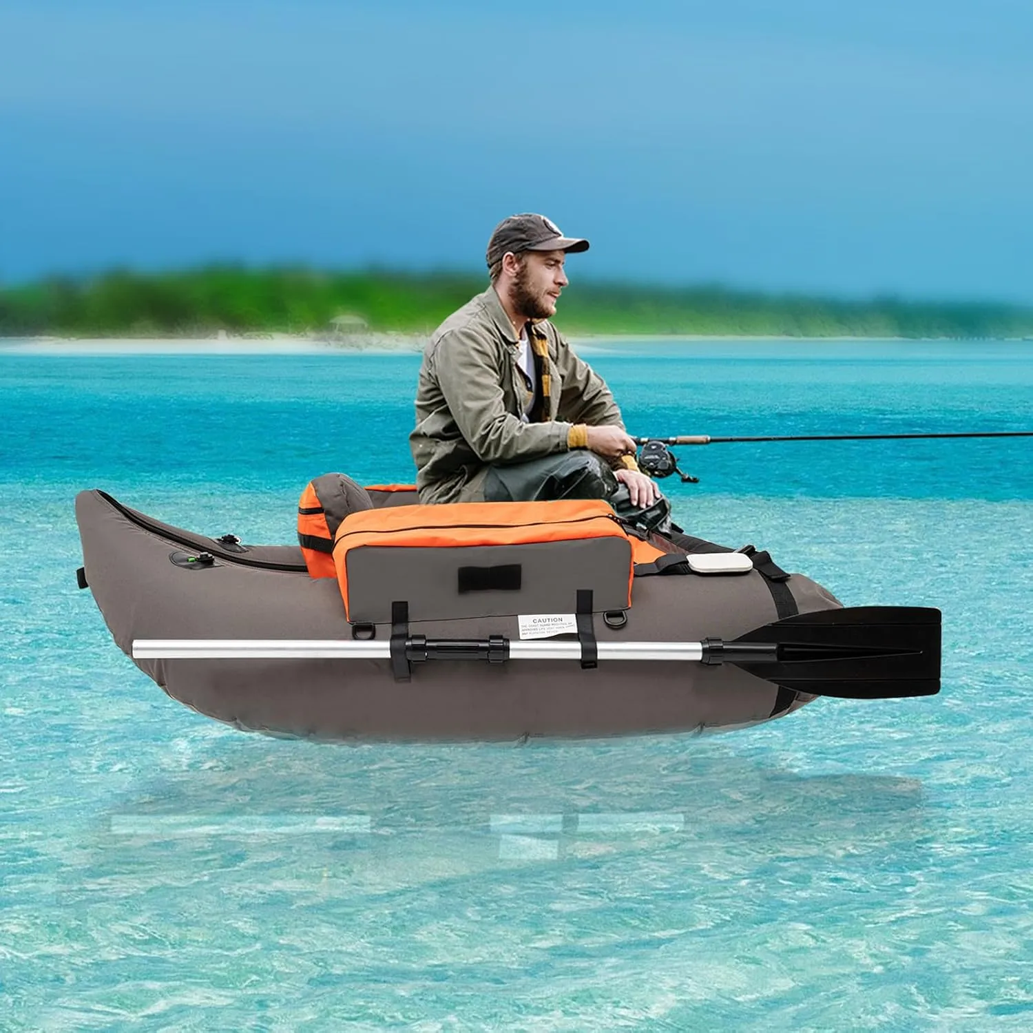 Outdoor Fishing Raft Boat Set with Paddle, Flippers 53.541.5in Outdoor Fishing Boat with 20in Fish Ruler, Pump,Storage Pockets,Adjustable Straps,286.6LBS Load Bearing Capacity