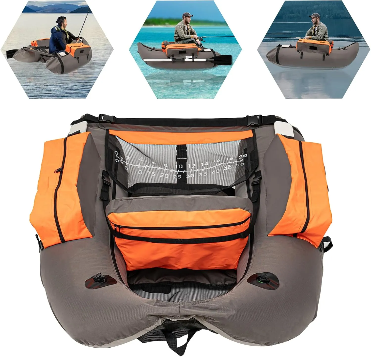 Outdoor Fishing Raft Boat Set with Paddle, Flippers 53.541.5in Outdoor Fishing Boat with 20in Fish Ruler, Pump,Storage Pockets,Adjustable Straps,286.6LBS Load Bearing Capacity