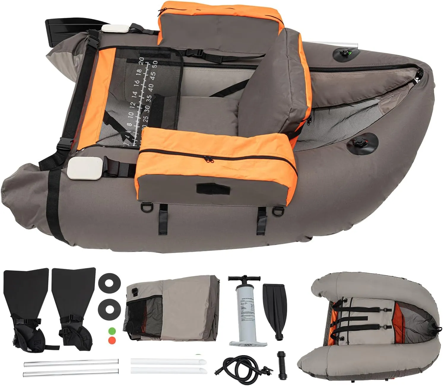 Outdoor Fishing Raft Boat Set with Paddle, Flippers 53.541.5in Outdoor Fishing Boat with 20in Fish Ruler, Pump,Storage Pockets,Adjustable Straps,286.6LBS Load Bearing Capacity