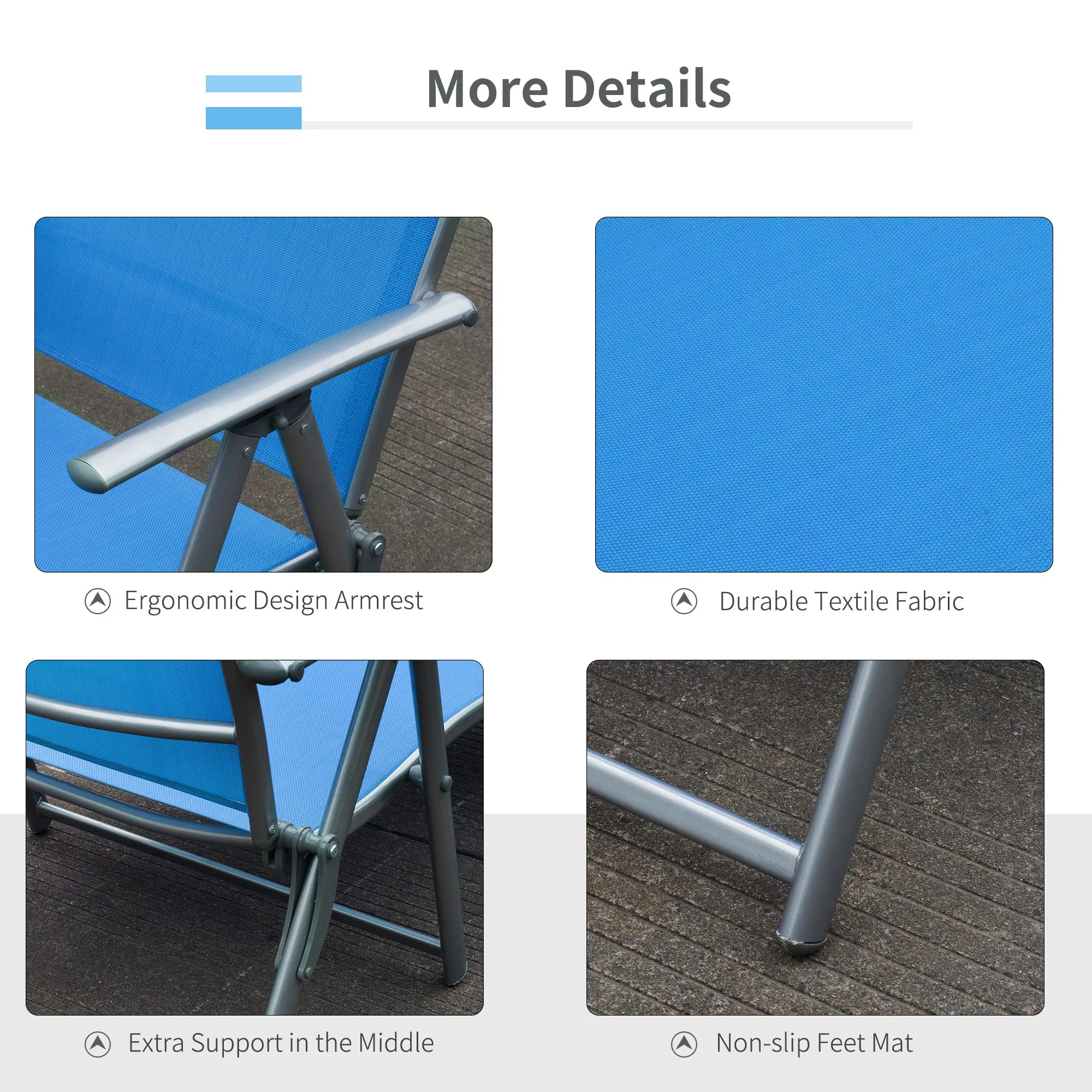 Outsunny Sun Lounger Recliner Foldable 7 Levels Texteline Blue