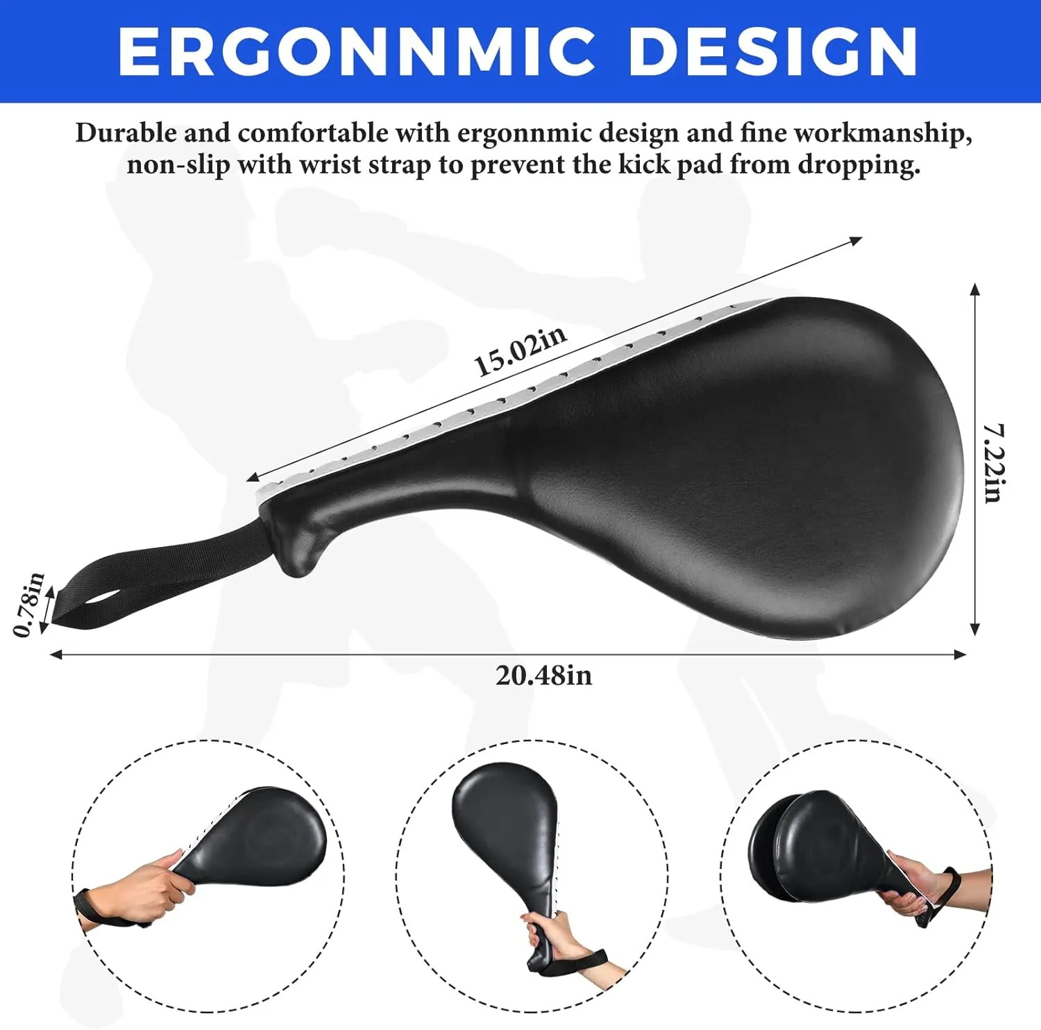 Poen 3 Pcs Taekwondo Kick Pads Muay Thai MMA Karate Sparring Gear Martial Arts Kickboxing Training Pads Punching Striking Target Equipment PU Leather Paddles Strike Curved Kick Shield