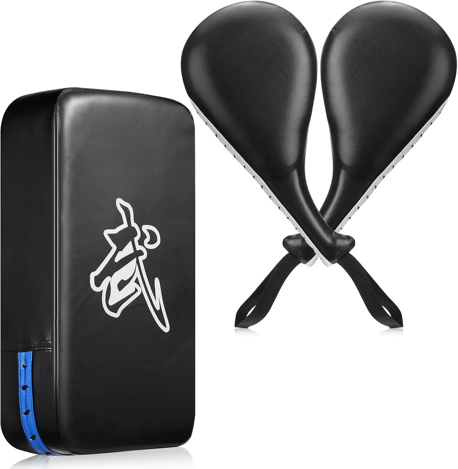 Poen 3 Pcs Taekwondo Kick Pads Muay Thai MMA Karate Sparring Gear Martial Arts Kickboxing Training Pads Punching Striking Target Equipment PU Leather Paddles Strike Curved Kick Shield