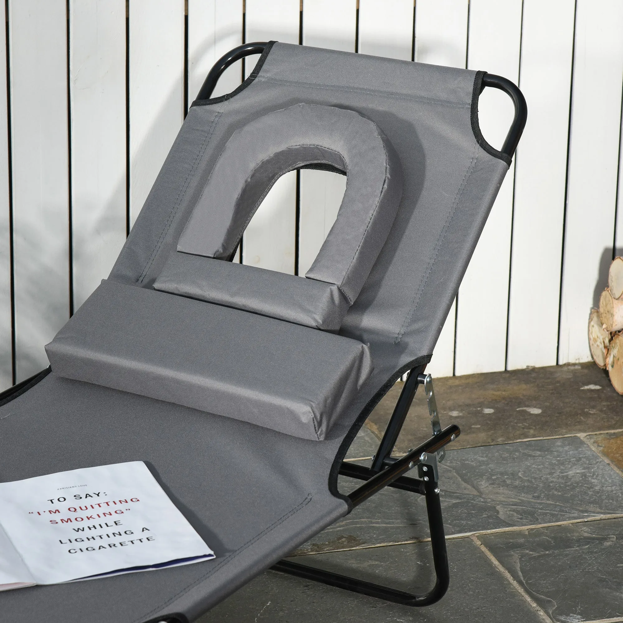 Portable Folding Sun Lounger Cushioned Recliner Outdoor Seat Bed Reclining Reading Sun Lounger