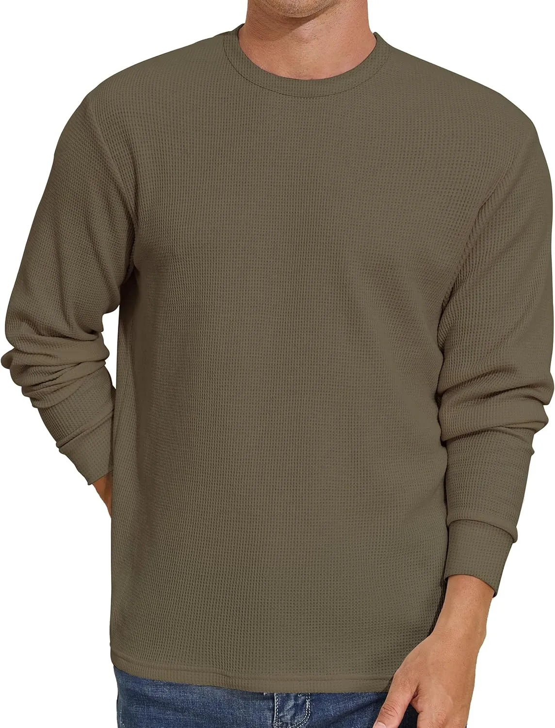 PrettyGuide Men's Long Sleeve Waffle Shirts Casual Lightweight Crewneck Thermal Undershirts Pullover Tops