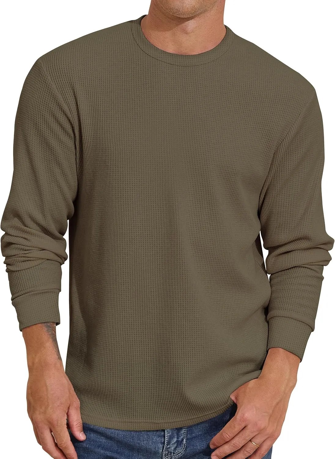 PrettyGuide Men's Long Sleeve Waffle Shirts Casual Lightweight Crewneck Thermal Undershirts Pullover Tops