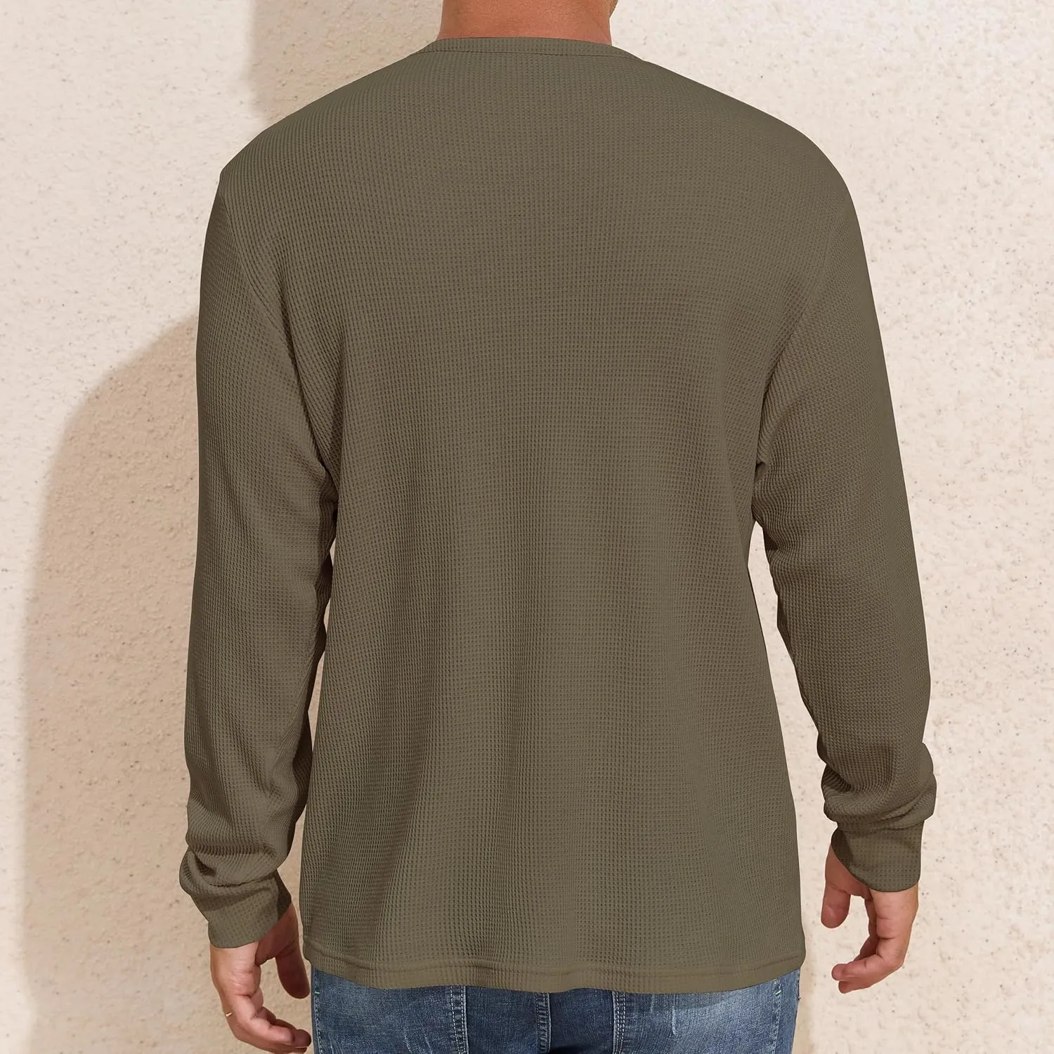 PrettyGuide Men's Long Sleeve Waffle Shirts Casual Lightweight Crewneck Thermal Undershirts Pullover Tops