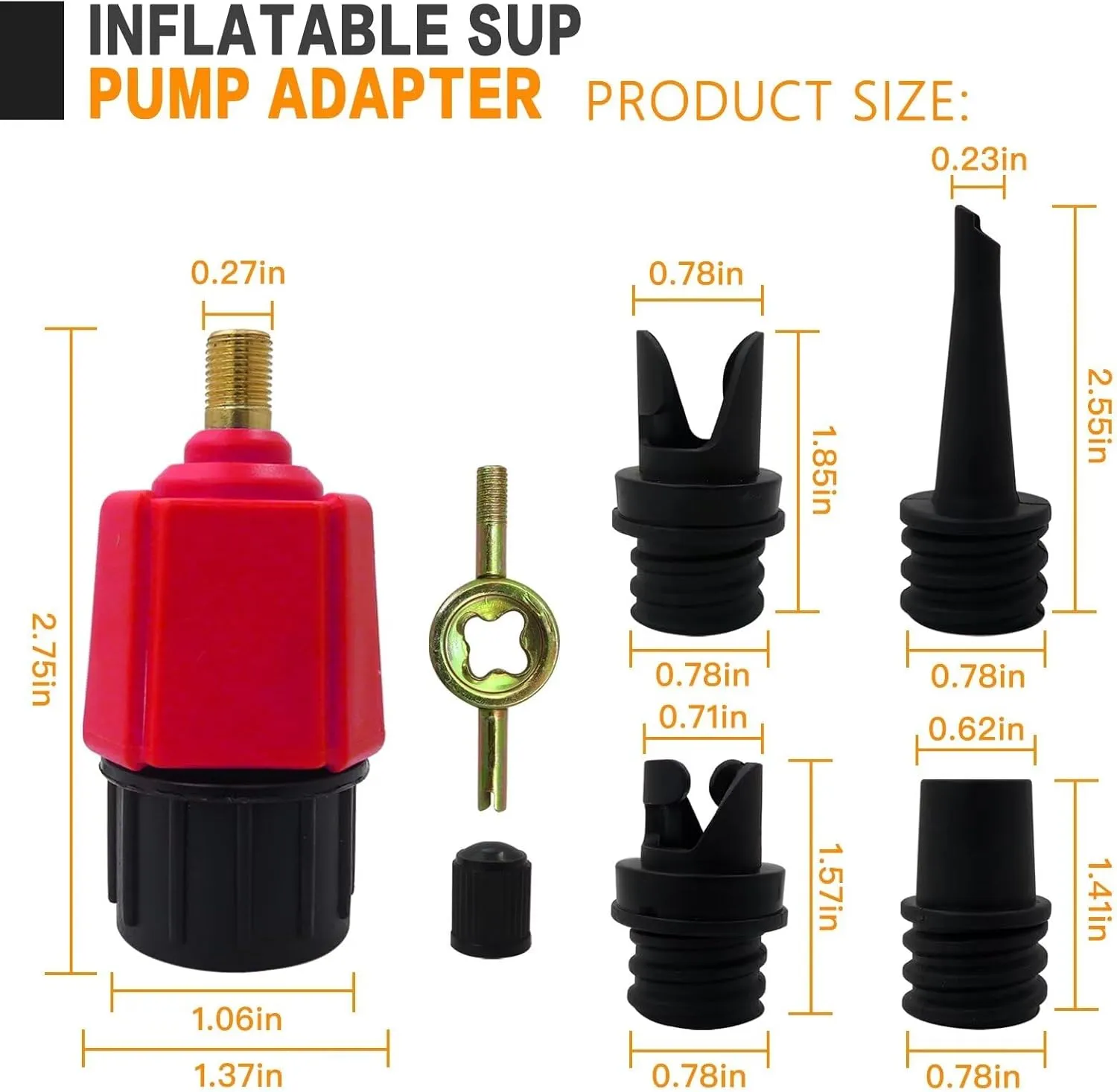 Red Inflatable Pump Adaptor Compressor Paddle Board Pump Adapter, Multifunction Valve Adapter w/ 4 Air Valve Nozzles for Inflatable Boat/Stand Up Paddle Board/Inflatable Bed/Dinghy