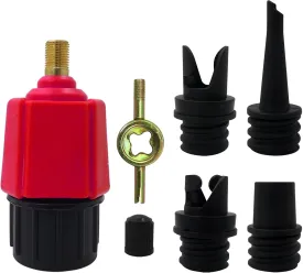 Red Inflatable Pump Adaptor Compressor Paddle Board Pump Adapter, Multifunction Valve Adapter w/ 4 Air Valve Nozzles for Inflatable Boat/Stand Up Paddle Board/Inflatable Bed/Dinghy