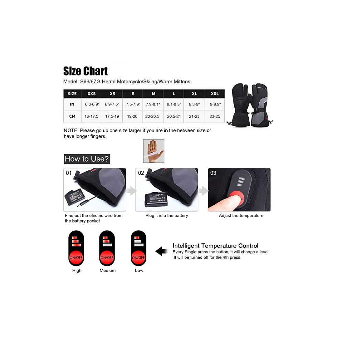 S67G Heated Mittens Electric Battery Gloves with 7.4V 2200mAh Battery