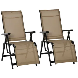 Set of 2 Outdoor Sun Lounger Adjustable Folding Steel Chaise Reclining Lounge Chairs with 10 Back and Leg Positions