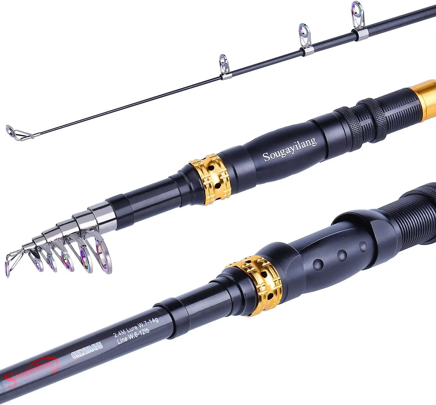 Sougayilang Telescopic Fishing Rod - 24 Ton Carbon Fiber Ultralight Fishing Pole with CNC Reel Seat, Portable Retractable Handle, Stainless Steel Guides for Bass Salmon Trout Fishing