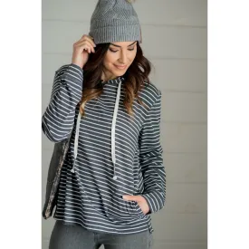 Striped Pocket Hoodie - Charcoal