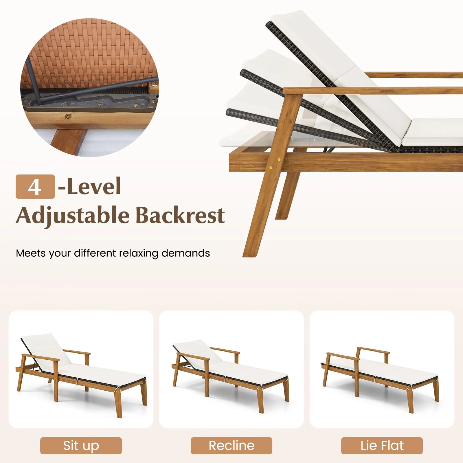 Tangkula 3 Piece Outdoor Chaise Lounge Chair Set, 2 Rattan Cushioned Patio Chaise w/Folding Coffee Table