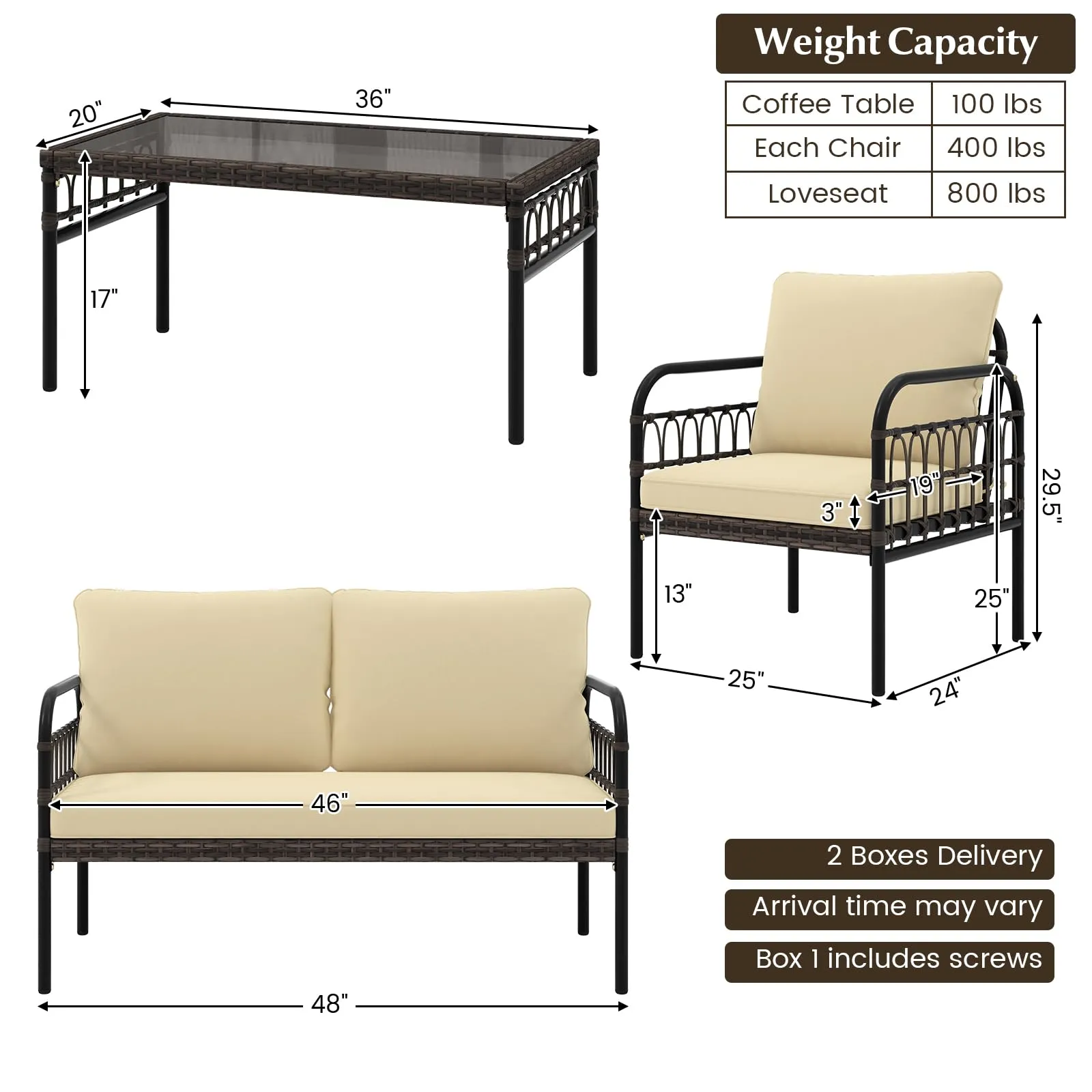 Tangkula 4 Pieces Patio Furniture Set, Outdoor Wicker Conversation Bistro Set