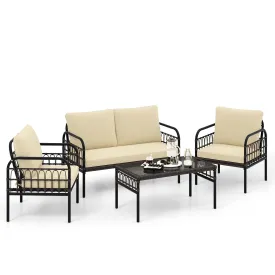 Tangkula 4 Pieces Patio Furniture Set, Outdoor Wicker Conversation Bistro Set
