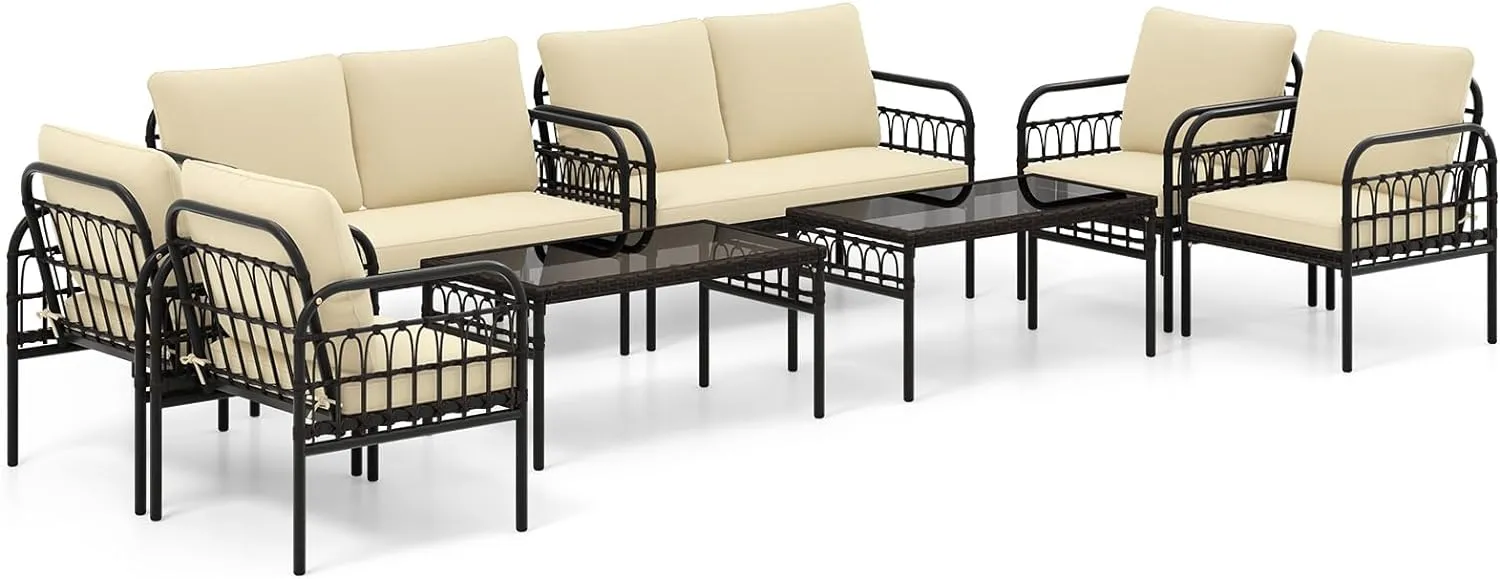 Tangkula 4 Pieces Patio Furniture Set, Outdoor Wicker Conversation Bistro Set