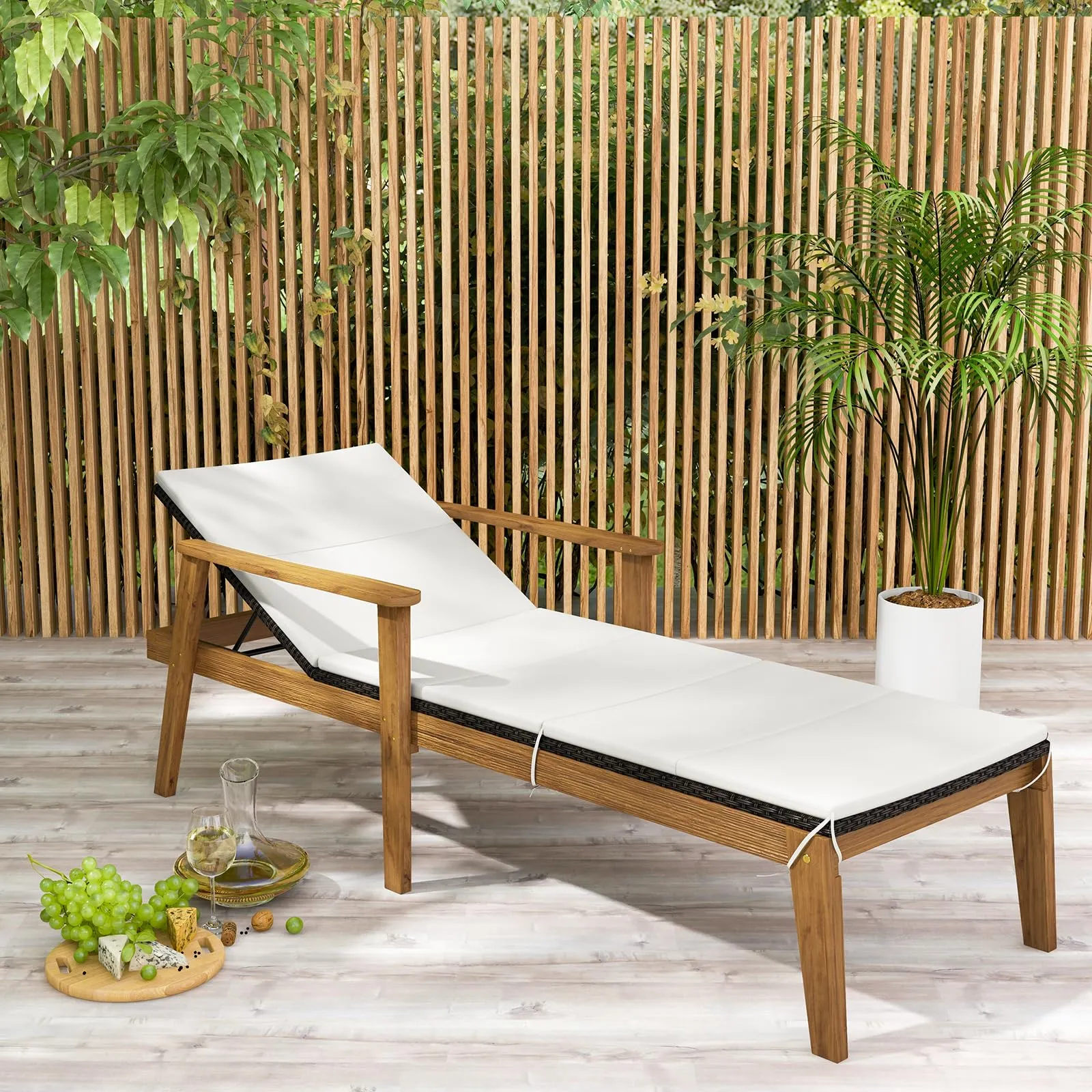 Tangkula Outdoor Chaise Lounge Chair Set, Rattan Patio Chaise with Armrests & 4-Level Backrest