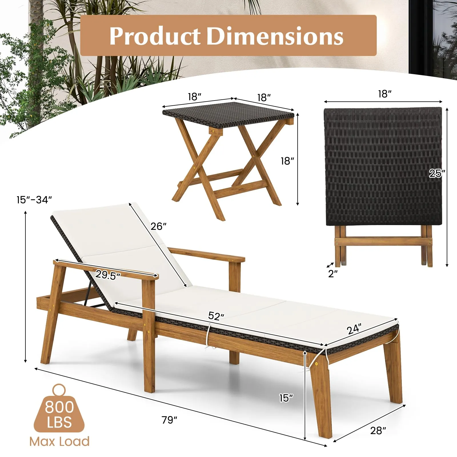 Tangkula Outdoor Chaise Lounge Chair Set, Rattan Patio Chaise with Armrests & 4-Level Backrest