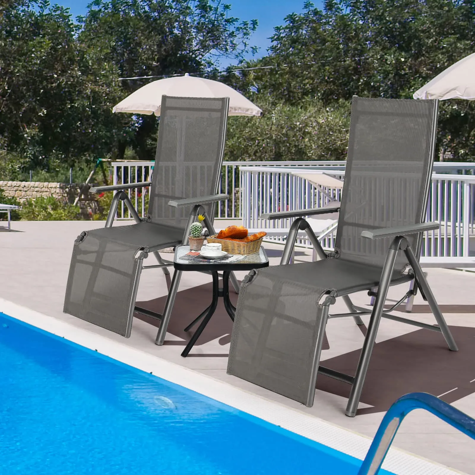 Tangkula Outdoor Folding Lounge Chair, Patio Reclining Chair W/7 Adjustable Backrest & Footrest Positions
