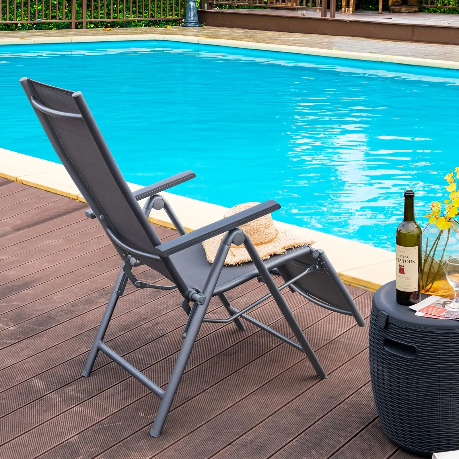 Tangkula Outdoor Folding Lounge Chair, Patio Reclining Chair W/7 Adjustable Backrest & Footrest Positions