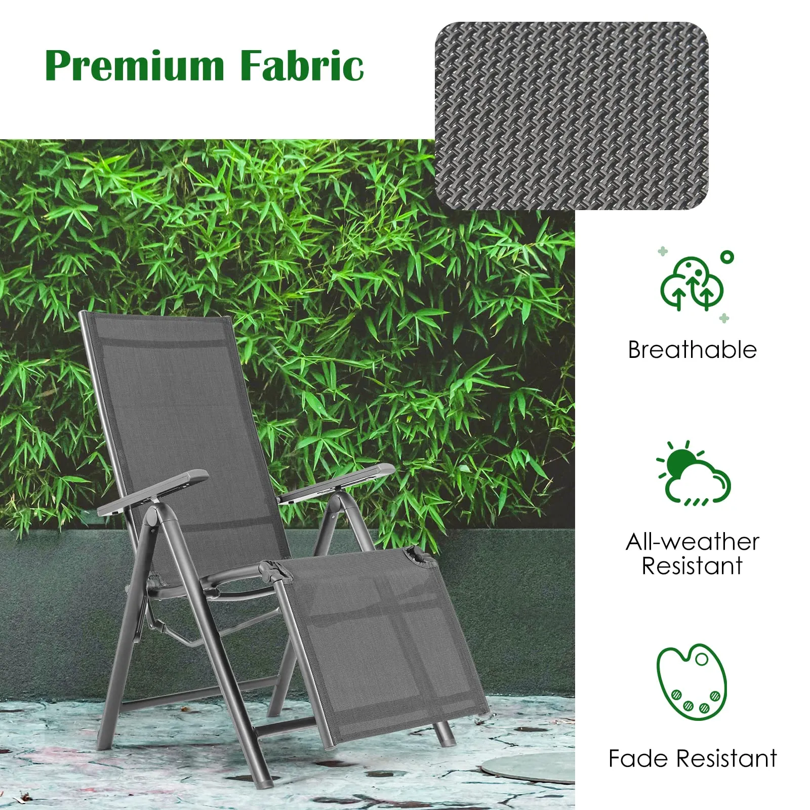 Tangkula Outdoor Folding Lounge Chair, Patio Reclining Chair W/7 Adjustable Backrest & Footrest Positions