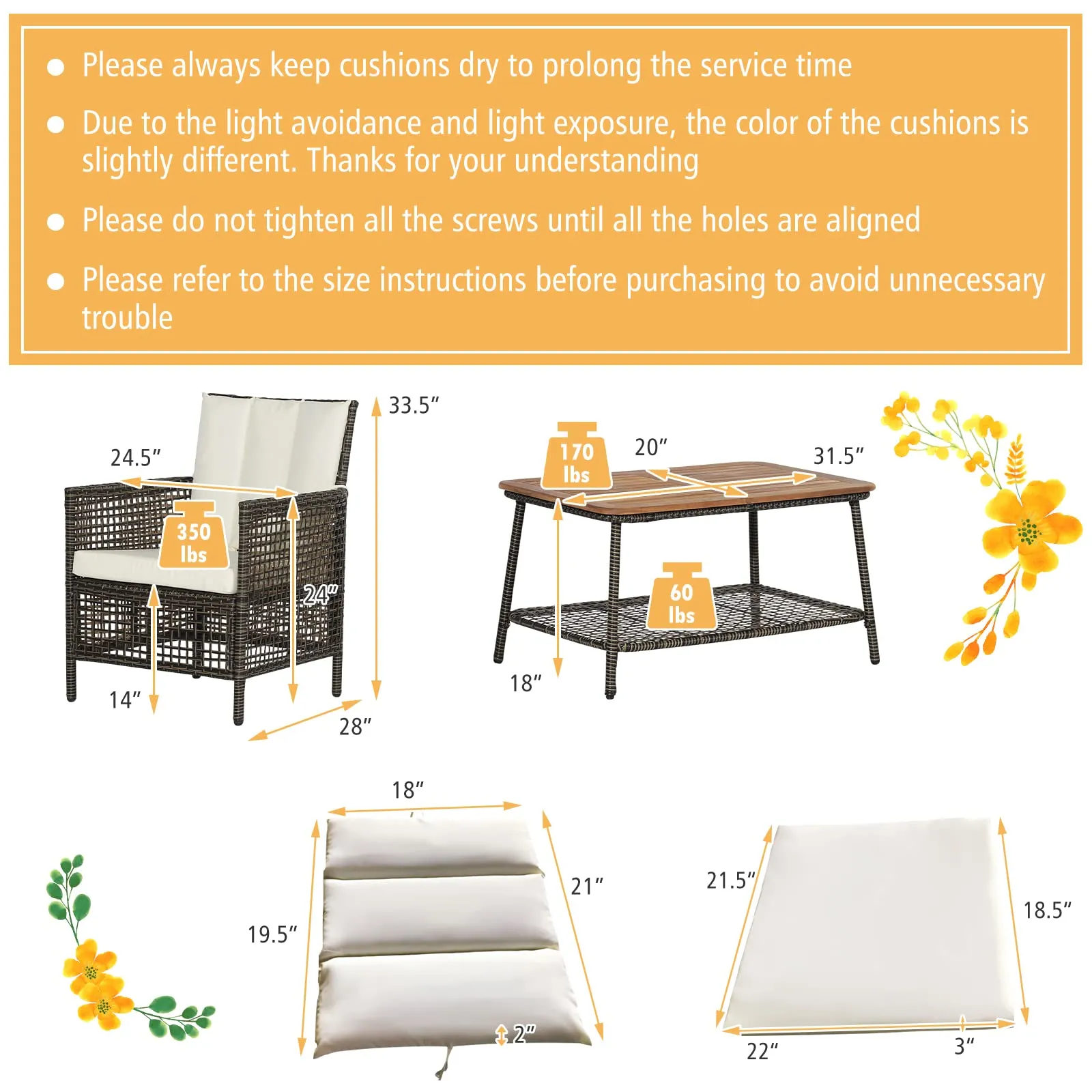 Tangkula Patio Furniture Set with 2-Tier Coffee Table