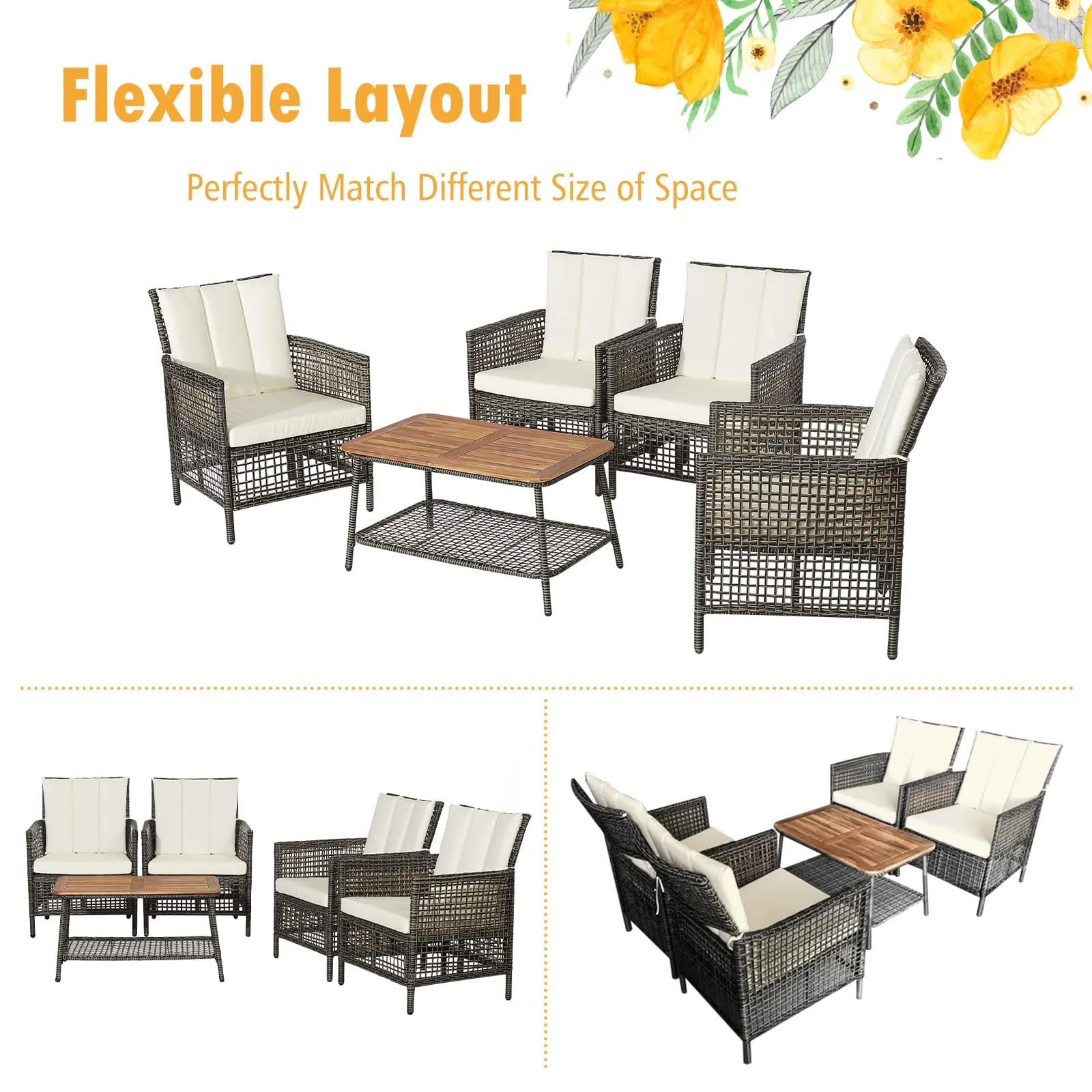 Tangkula Patio Furniture Set with 2-Tier Coffee Table