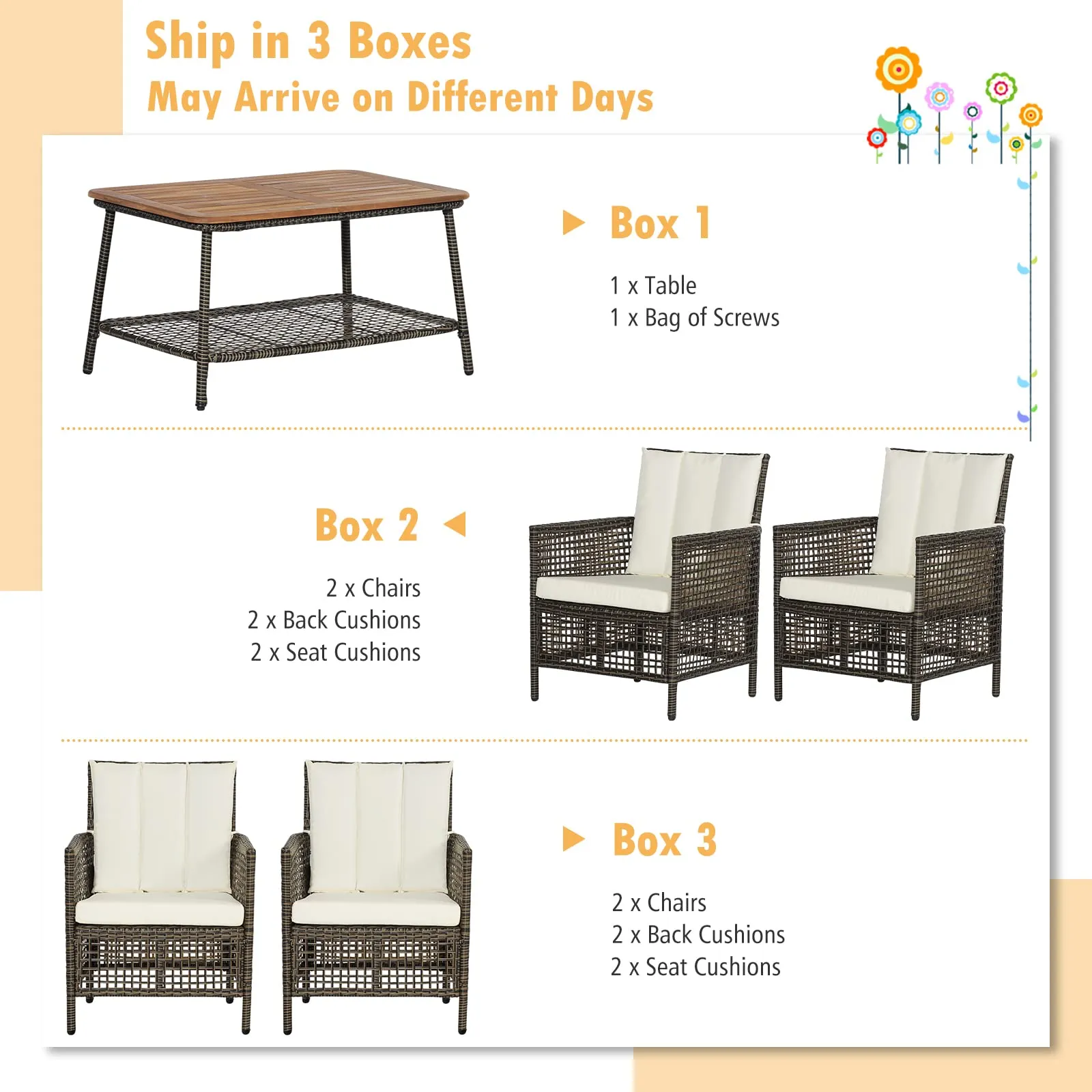 Tangkula Patio Furniture Set with 2-Tier Coffee Table