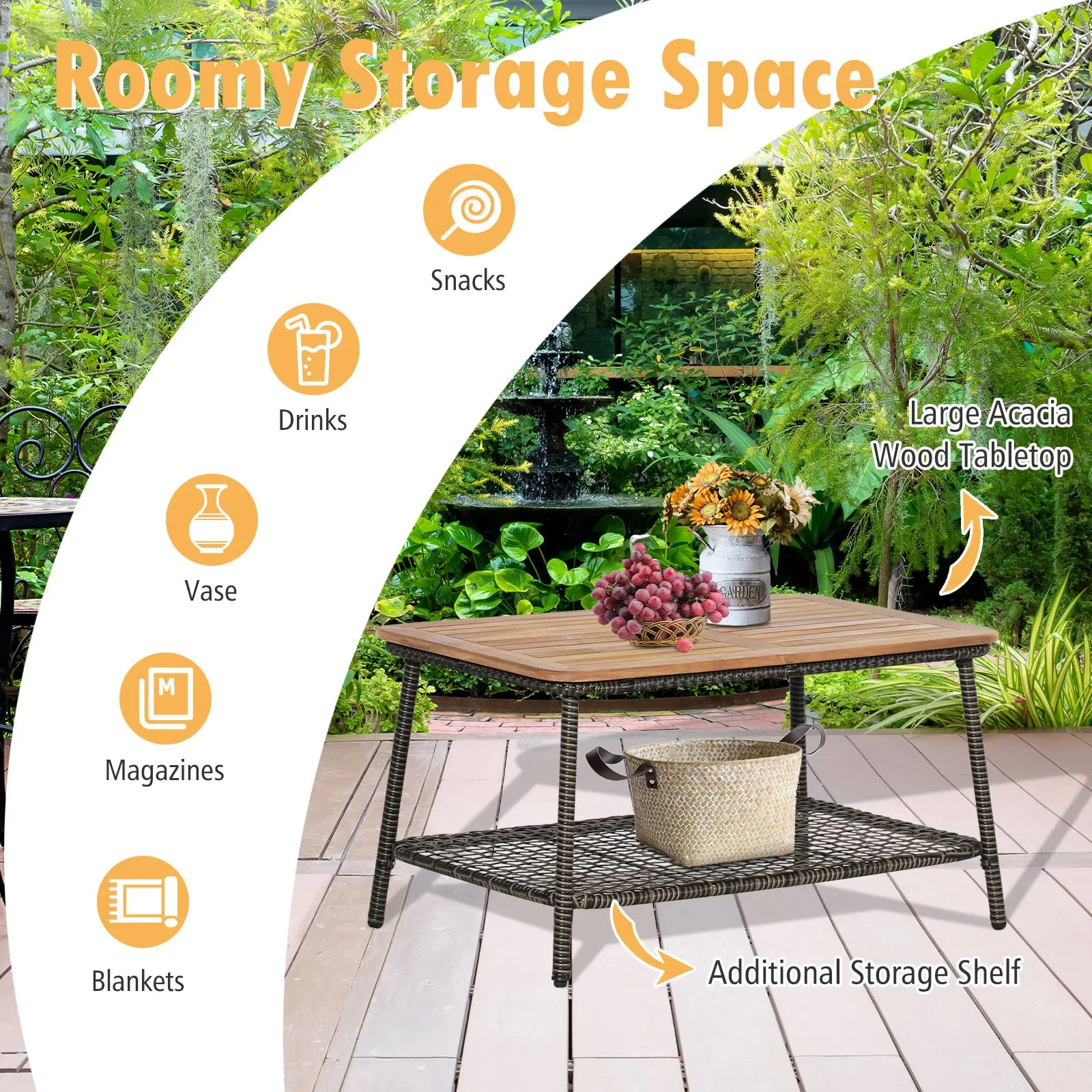 Tangkula Patio Furniture Set with 2-Tier Coffee Table