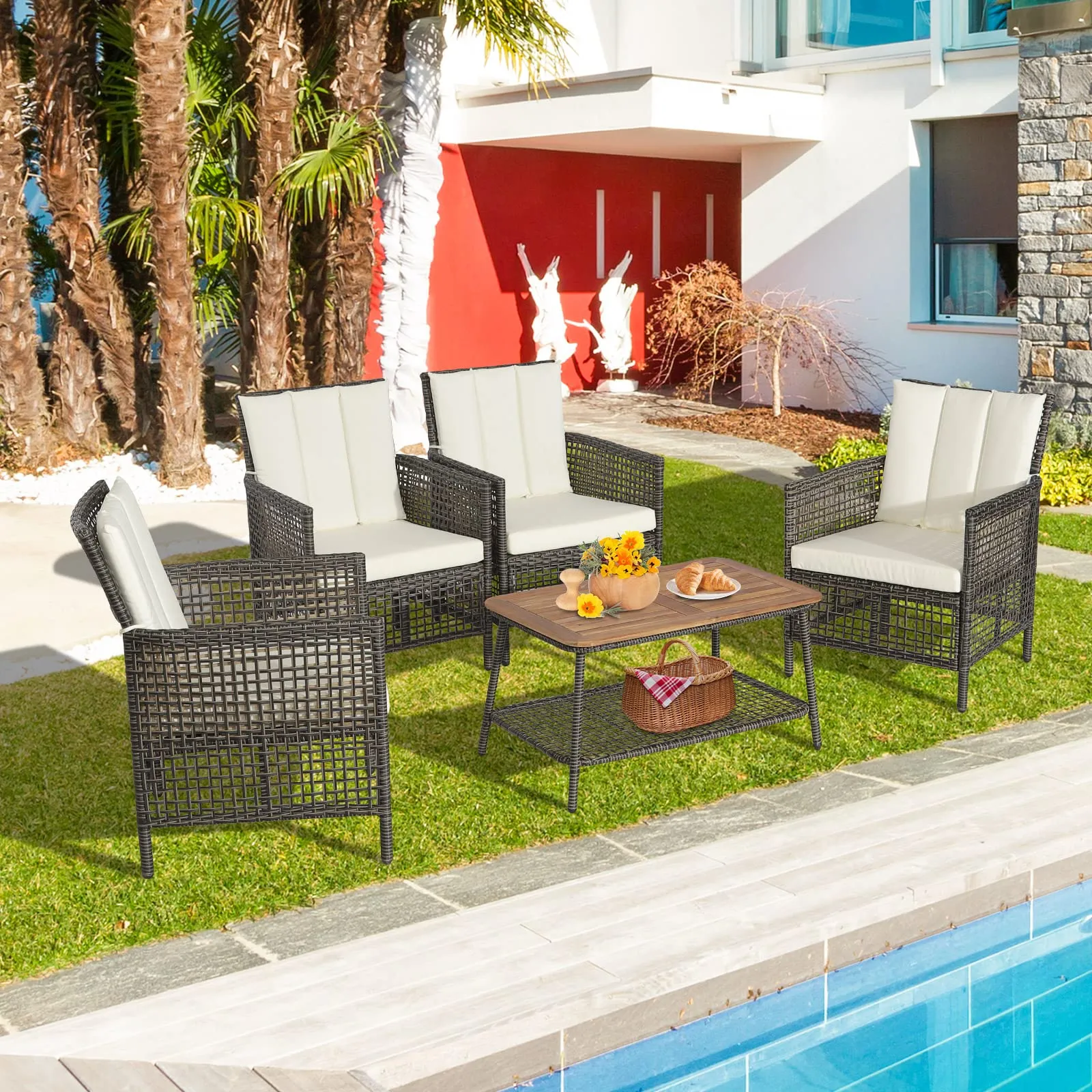 Tangkula Patio Furniture Set with 2-Tier Coffee Table