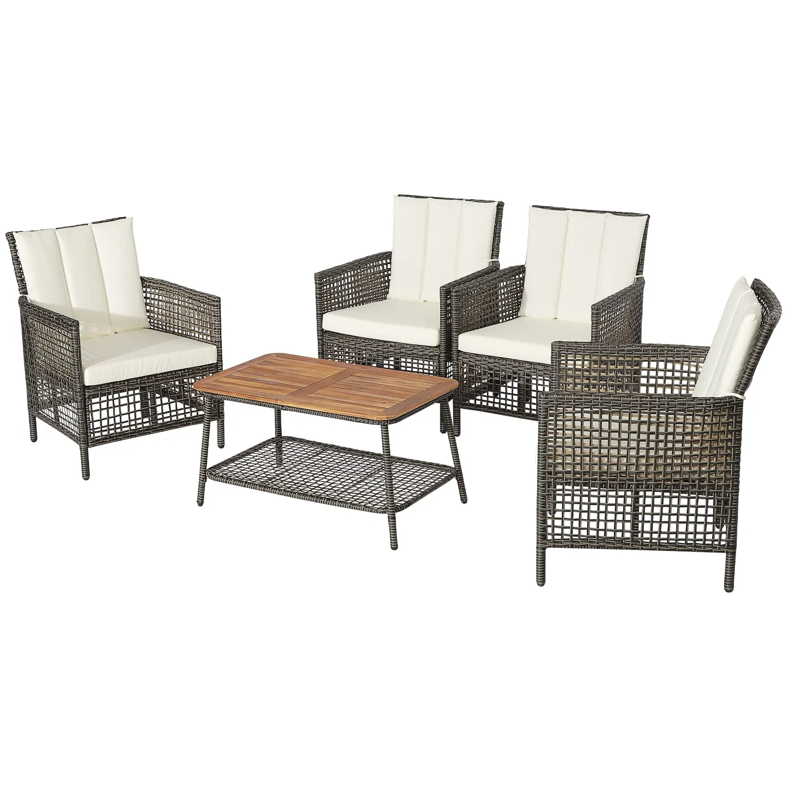 Tangkula Patio Furniture Set with 2-Tier Coffee Table