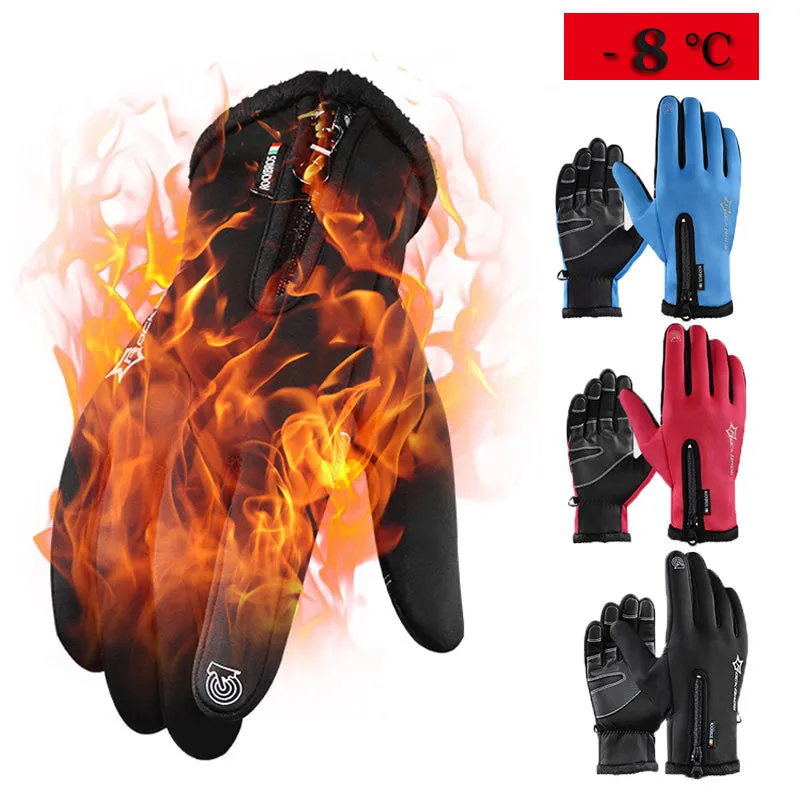 Touch Screen Bike Gloves Winter Thermal Windproof Full Finger Cycling Glove Anti-slip Bicycle Gloves