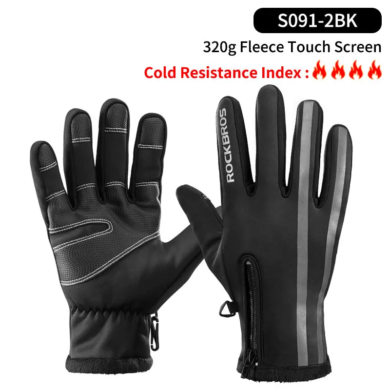 Touch Screen Bike Gloves Winter Thermal Windproof Full Finger Cycling Glove Anti-slip Bicycle Gloves