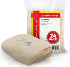 Triangular Bandage, 40" x 40" x 56", 100% Cotton, Individually Wrapped with 2 Safety Pins Per Bandage, Multi-Purpose Sling & Dressing for First Aid Kits  24 Pack