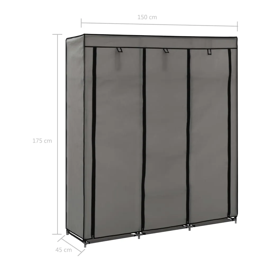 Wardrobe with Compartments and Rods Grey 150x45x175 cm Fabric