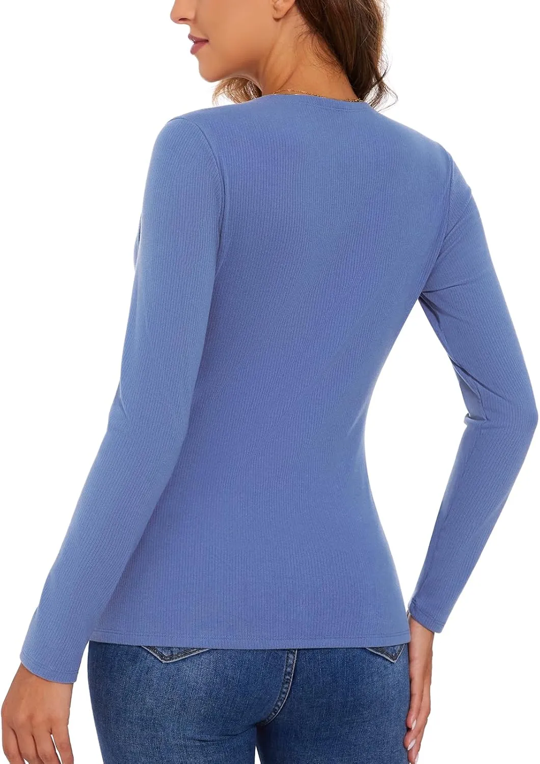 Women's Square Neck Thermal Long Sleeve Shirts Sexy Ribbed Slim Fitted Tops Winter Fleece Lined Casual Warm Base Layer