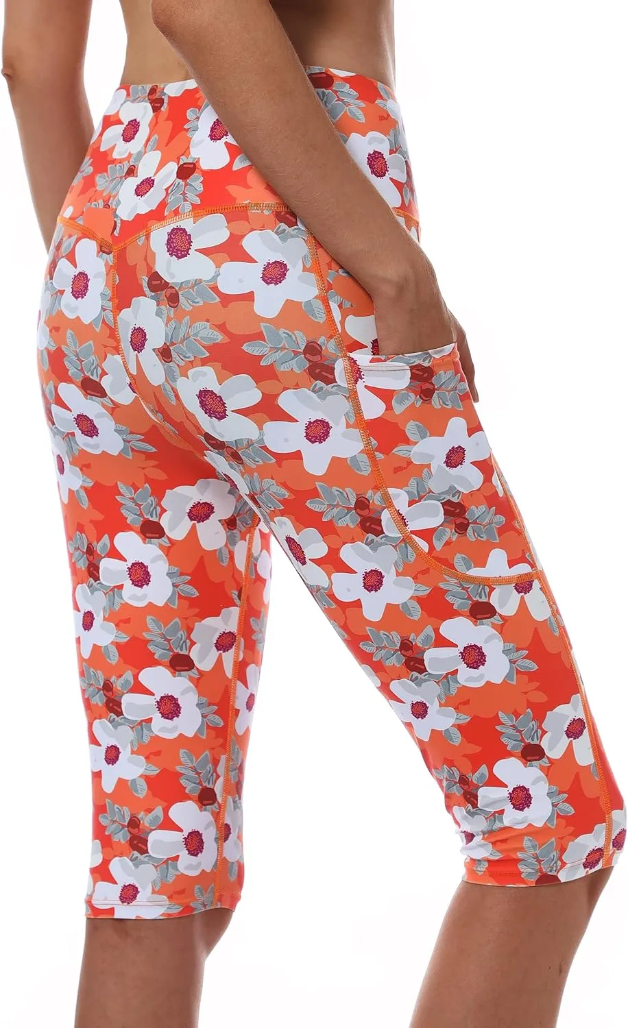 Womens UPF50  Swim Capris High Waisted Swim Pants Tummy Control Knee Length Long Swim Shorts with Pockets Quick Dry