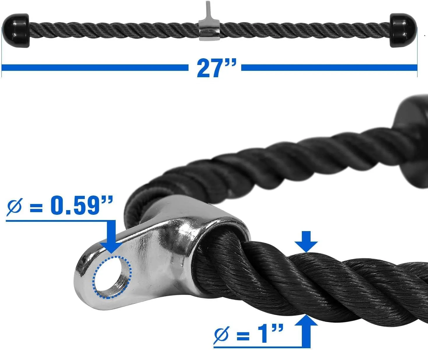 Yes4All Deluxe Tricep Rope Cable Attachment, 27 & 36 Inch with 4 Colors, Exercise Machine Attachments Pulley System Gym Pull down Rope with Carabiner